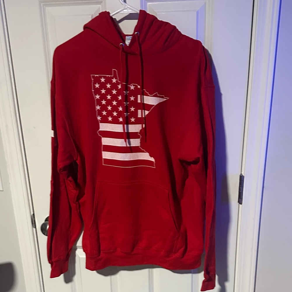 Hodge Twins Official Hoodie with American Flag in Minnesota shape Design